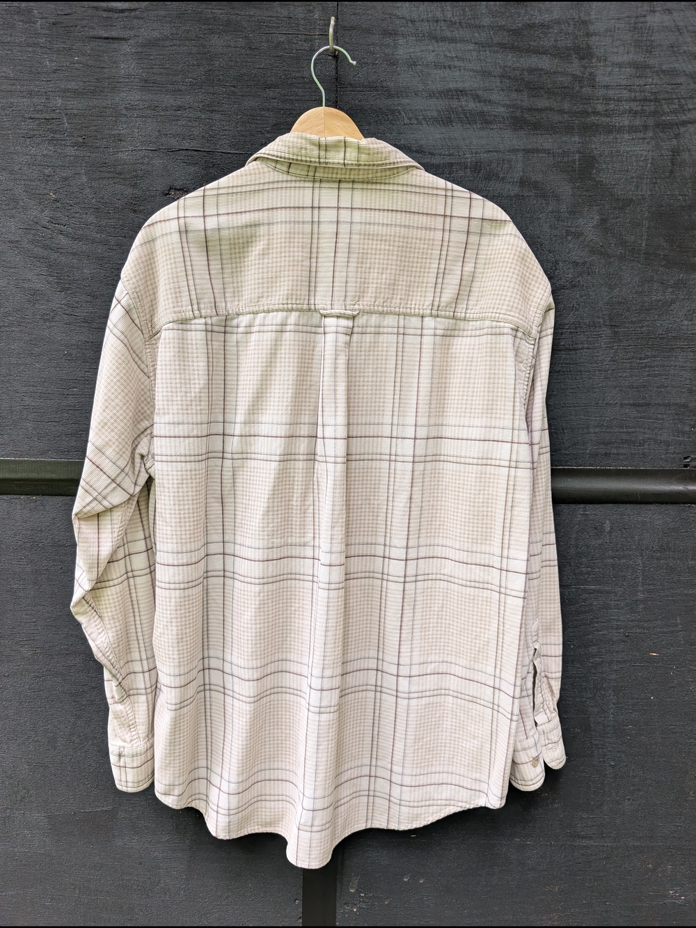Chaps Men’s Corduroy Cream Plaid Button-Down Shirt with Light Brown Stripes - Picture 2 of 3